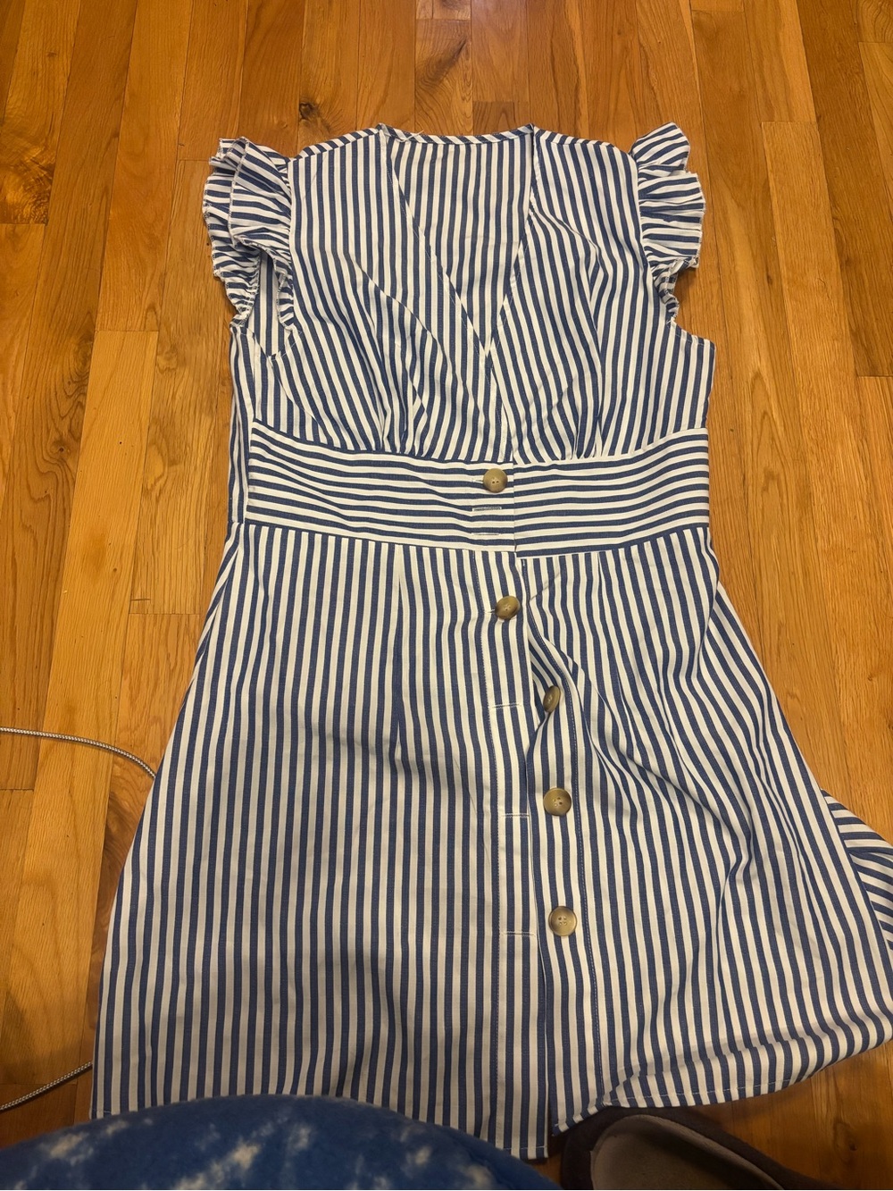 Blue and White Striped Button-Front Women’s Dress